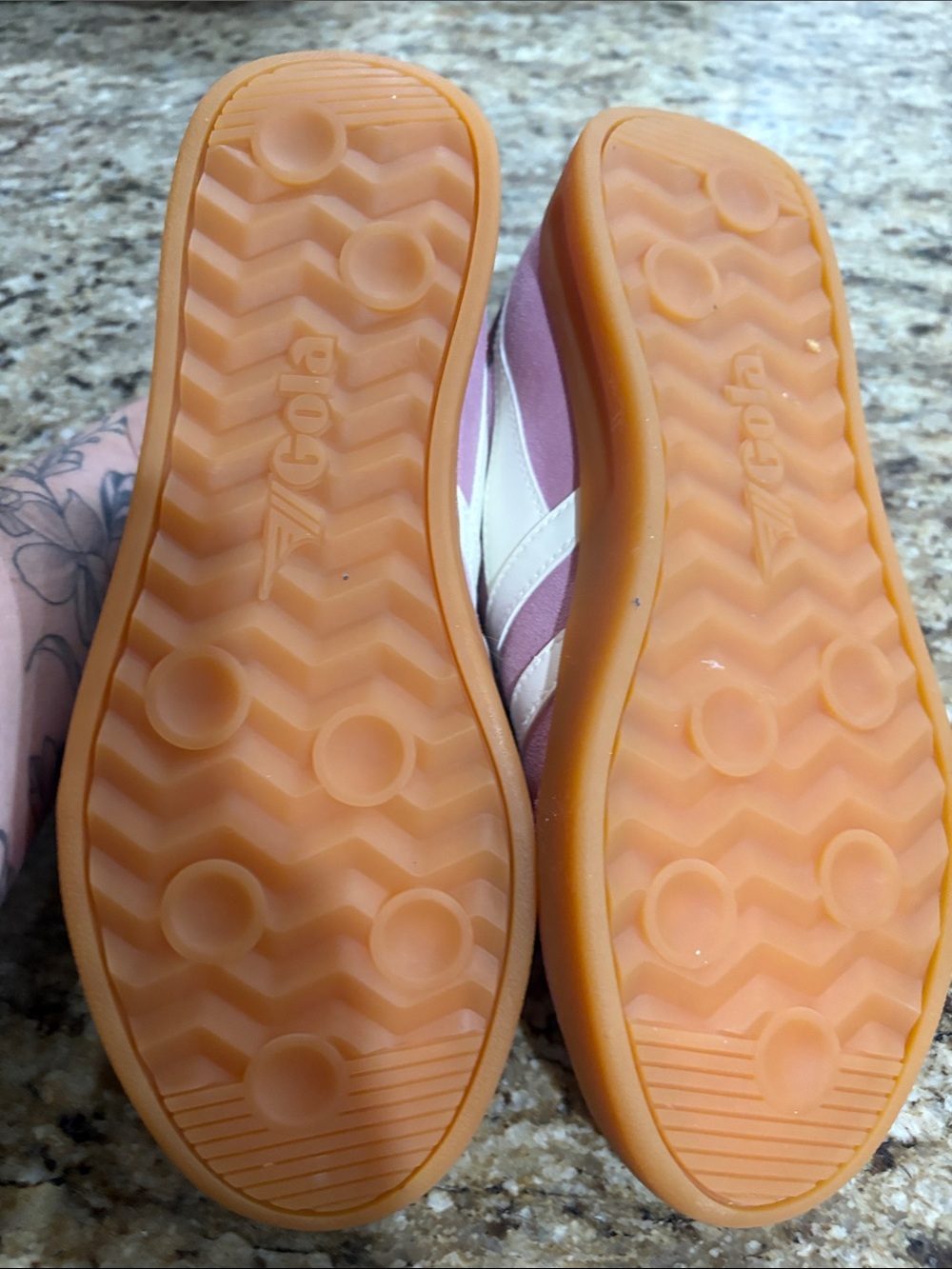 Gola Women's Pink Suede Sneakers with White Stripes and Gum Sole - Picture 7 of 9